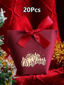 10/20/30pcs Christmas Tree & Merry Christmas Pattern Gift Boxes And Bags With Red And Green Ribbons, Suitable For Packaging Jewelry And Other Small Gifts; Luxury Christmas Gift Bags With Gold Foil Design And Ribbons, Suitable For Packaging Christmas Gifts - View 17