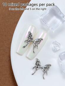 10pcs Nail Art Nail Y2K Charm Sweet Cool Style Nail Accessories Three Dimensional French Butterfly Shining Nail Gem DIY Nail Shop Special, Suitable For Beautiful Women's Exclusive Charm And Heartbeat - Multicolor - View 8