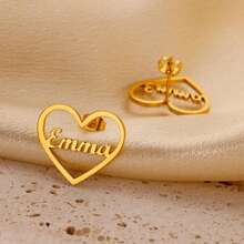 Women's Customized Heart Name Earrings, Stainless Steel Personalized Ear Jewelry, Gift For Girlfriend And Mom - Multicolor - View 7