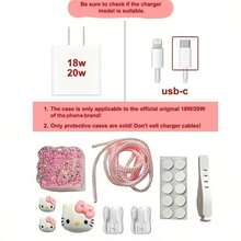 [Resmi] 1 Set Pelindung Kabel Charger dan Data DIY Sanrio Hello Kitty - Kualitas Tinggi, Desain Tanpa Baterai, Kompatibel dengan Adaptor 18W/20W, Cocok untuk Semua Orang - Beraneka warna - View 6
