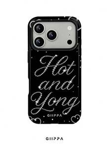 GIIPPA 1pc Black Background With English Slogan And Heart Pattern Design, Phone 17 Pro Max Phone Case, Compatible With Phone 16 Pro Max, 15 Pro Max, 14 Pro Max, Korean Style High-End Fashion Fun Phone Case, Compatible With 11/12/13/14/15/16 Pro Max Plus, Elegant Design Suitable For Men And Women, Perfect Gift For Girlfriend On Christmas, Valentine's Day, Easter, Wedding Season And Birthday! - Multicolor - View 1