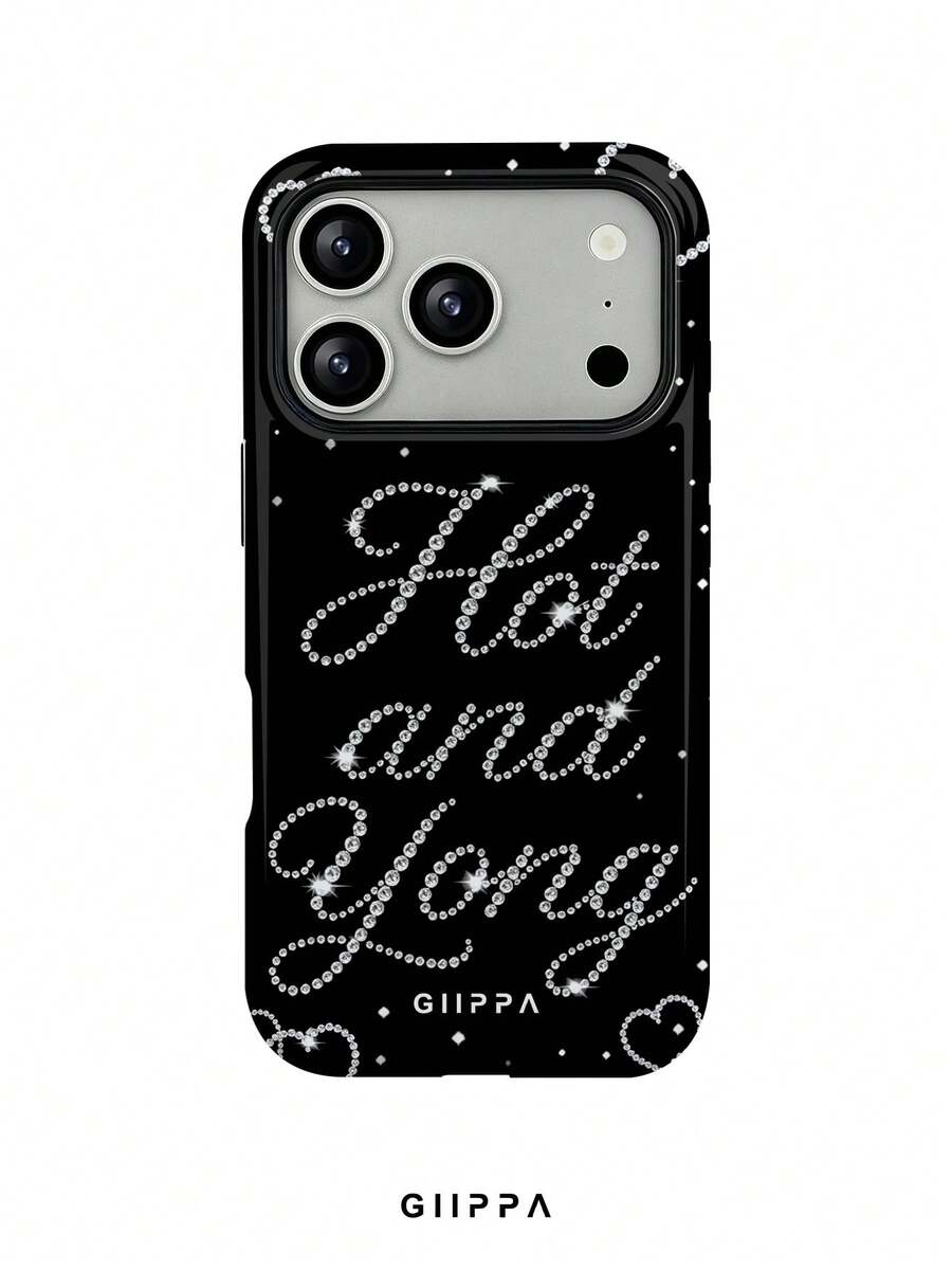 GIIPPA 1pc Black Background With English Slogan And Heart Pattern Design, Phone 17 Pro Max Phone Case, Compatible With Phone 16 Pro Max, 15 Pro Max, 14 Pro Max, Korean Style High-End Fashion Fun Phone Case, Compatible With 11/12/13/14/15/16 Pro Max Plus, Elegant Design Suitable For Men And Women, Perfect Gift For Girlfriend On Christmas, Valentine's Day, Easter, Wedding Season And Birthday! - Multicolor - View 1