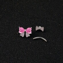 1pc Sweet Pink Heart Bow Belly Piercing Stud, Full Zirconia Stainless Steel Navel Piercing Jewelry, Girly Hot Girl Piercing Accessory - Pink - View 2