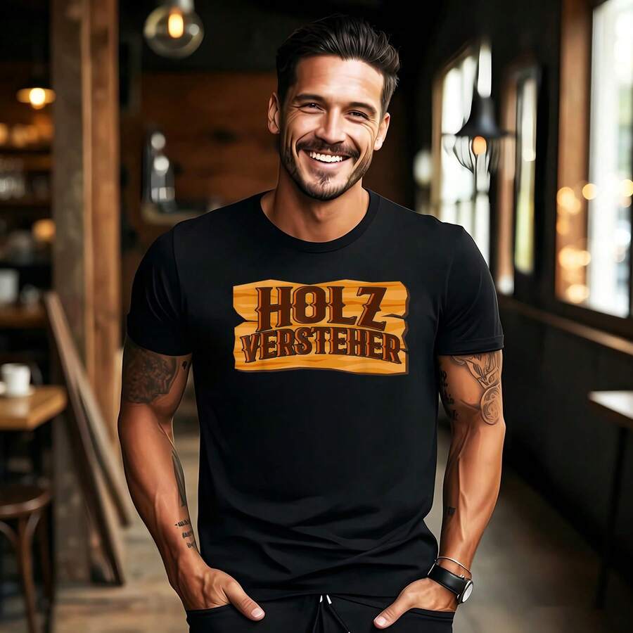 Holz-Versteher – T-shirt bûcheron avec slogan sur la hache, la scie et la tronçonneuse, t-shirt rétro pour homme, t-shirt amusant pour homme, t-shirt décontracté pour homme - Noir - Voir 1