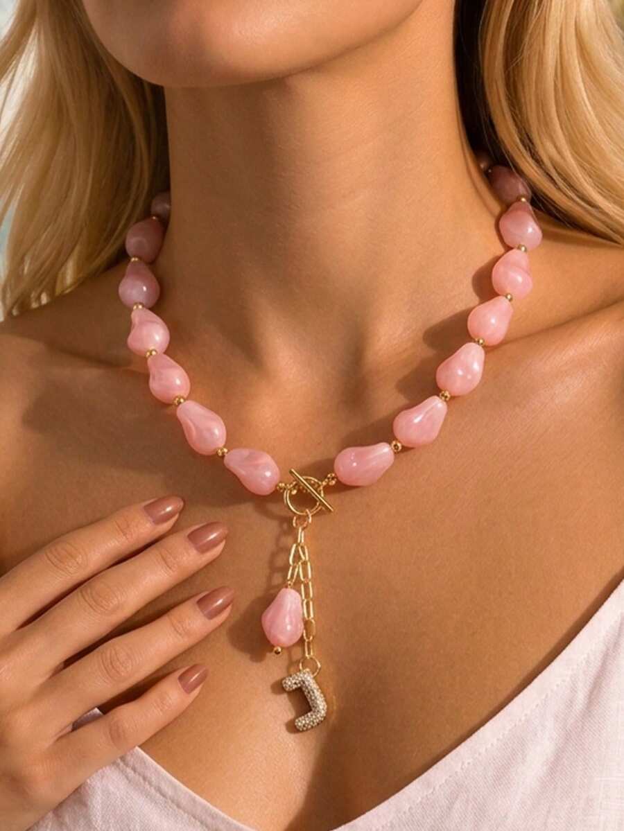 1Pc Chunky Beaded Choker Necklace For Women Statement Necklace With Gold LettersAdjustable Beach Summer Jewelry Boho Necklaces - 1pc - View 1