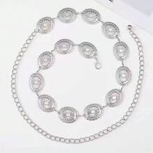 1pc Plus Size European & American Vintage Commuter Style Silver Chain Floral Lace Waist Chain Dress Accessory, Suitable For Daily Wear, Parties And Vacations - Multicolor - View 6