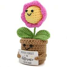 1 Set de regalo hecho a mano, con diseño de patrón de girasol tejido en rosa en la parte frontal, incluye una tarjeta inspiradora - Incluye set de plantas tejidas, adecuado para cumpleaños, aniversario, Navidad, oficina y otras ocasiones - Multicolor - Ver 12