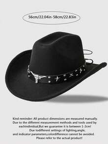 1pc Unisex Bull Head Decor Felt Hat, Casual Cowboy Hat, Elegant, Suitable For Travel, Party, Western Cowboy Theme Party And Daily Wear - Trim - View 2
