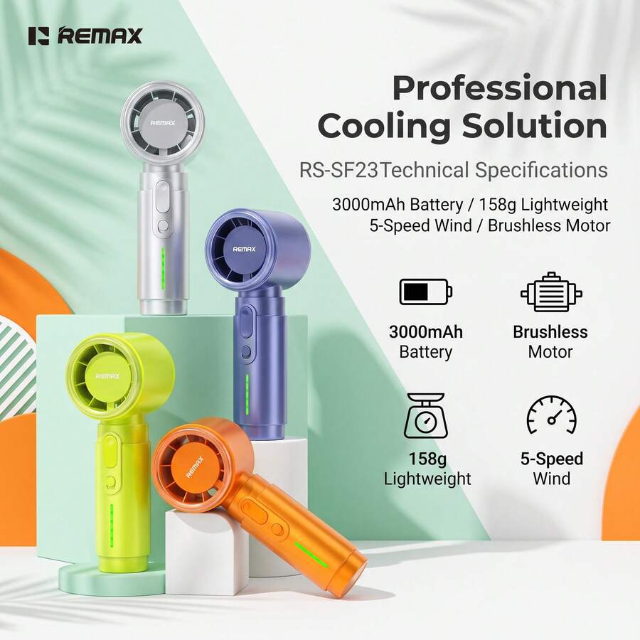 REMAX[2026新款]迷你手持風扇，輕巧便攜USB風扇，搭載無刷渦輪馬達，長效電池續航，靜音小風扇，適合戶外使用 - 手持 - 查看 1