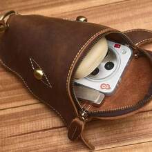 1Pc Retro Cowhide Mini Waist Belt Bag, 3D Cow Head Shape With Metal Ring, Large Capacity Wear Resistant For Western Style Outdoor Riding - Multicolor - View 7