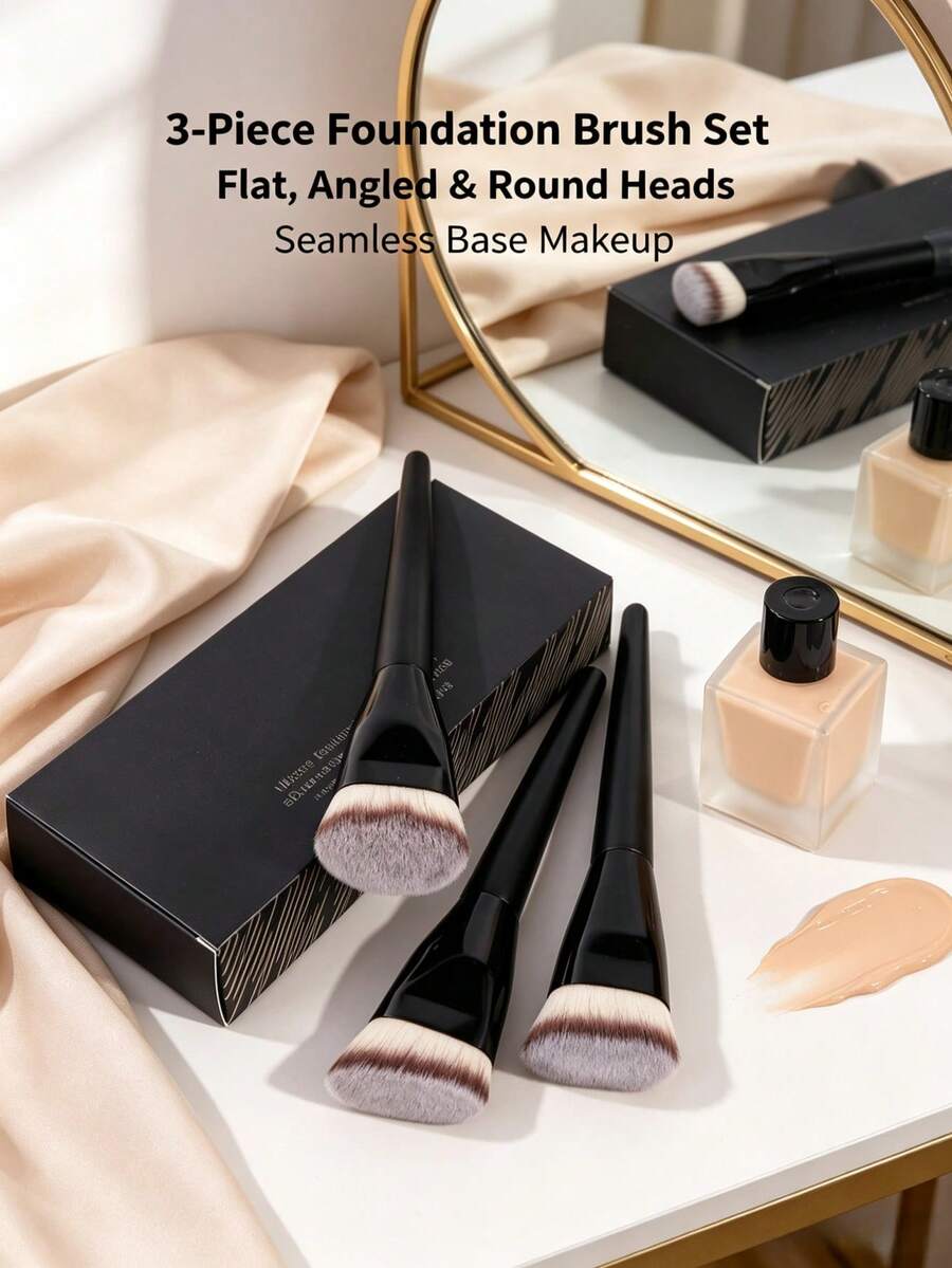 Luxury 3-In-1 Makeup Brush Set, Soft Synthetic Bristles, 3 Brush Head Shapes For Perfect Base Makeup, Professional Makeup Tools With Gift Box - Multicolor - View 1
