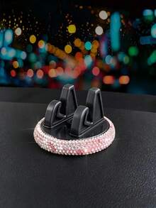 PVC Material Shiny Rhinestone Car Phone Holder, Universal Dashboard Phone Holder, Adjustable Vehicle GPS Stand, Cute Rotating Clip Suitable For Both Landscape And Portrait Mode - A - View 12