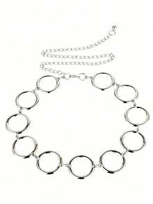 1pc Fashion Geometric Metal Hollow Round Women's Waist Chain, Suitable For Women's Daily Wear, Beach Vacation, Gift - Silver - View 2