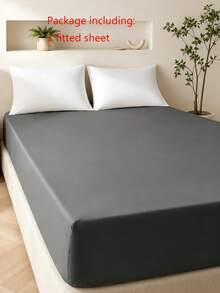 1pc Solid Color 25cm Deep Pocket Fitted Sheet, Soft & Breathable Mattress Protector, Suitable For All Bed Sizes, Dorm & Home Bedding Decor - Dark Grey - View 6
