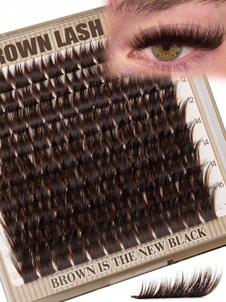 108 Clusters LU Curl Brown Fluffy Dense Makeup-Look Eyelash Clusters, 10-16mm LUD Curl Manga Wispy False Eyelash Extensions - C - View 1