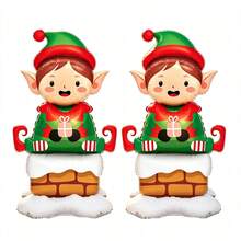 3D Chimney Sitting Elf Aluminum Foil Balloon Set, Snowy Courtyard Christmas Tree Scene Decor, Store Welcome Display, Luxury Christmas Theme Soft Decoration Accessories - Multicolor - View 6