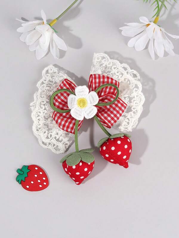 1pc Y2K Strawberry Hair Clips, Women's Red Strawberry Fabric Alligator Clips, Floral Cute Fruit Hair Clips,Vacation Gift, Women's Hair Accessories