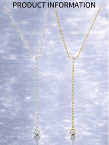 1pc 925 Sterling Silver Lasso Necklace With 2 Cubic Zirconia Exquisite Teardrop Pendants, Women's Long Necklace - Necklace - View 4