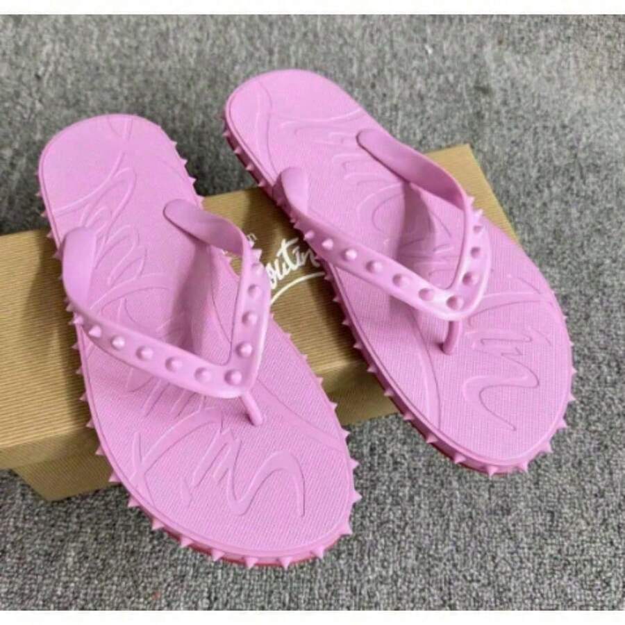 CL Explosion Red Rivet Sole Non-Slip Flat Heel Clip Foot Beach Sandals Outdoor Couples - 紫羅蘭 - 查看 1