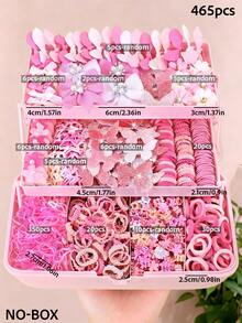 465pcs/Set Pink Butterfly & Flower Hair Accessories Set, Cute Hair Clips - Suitable For Girls And Women, Perfect For Dates, Parties, Back To School And Daily Wear - Multicolor - View 12