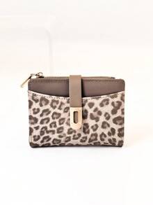 Classic Fashion Leopard Print Patchwork Short Wallet, Handheld PU Exquisite Snap Card Holder & Document Organizer, Compact And Lightweight - Chocolate Brown - View 9