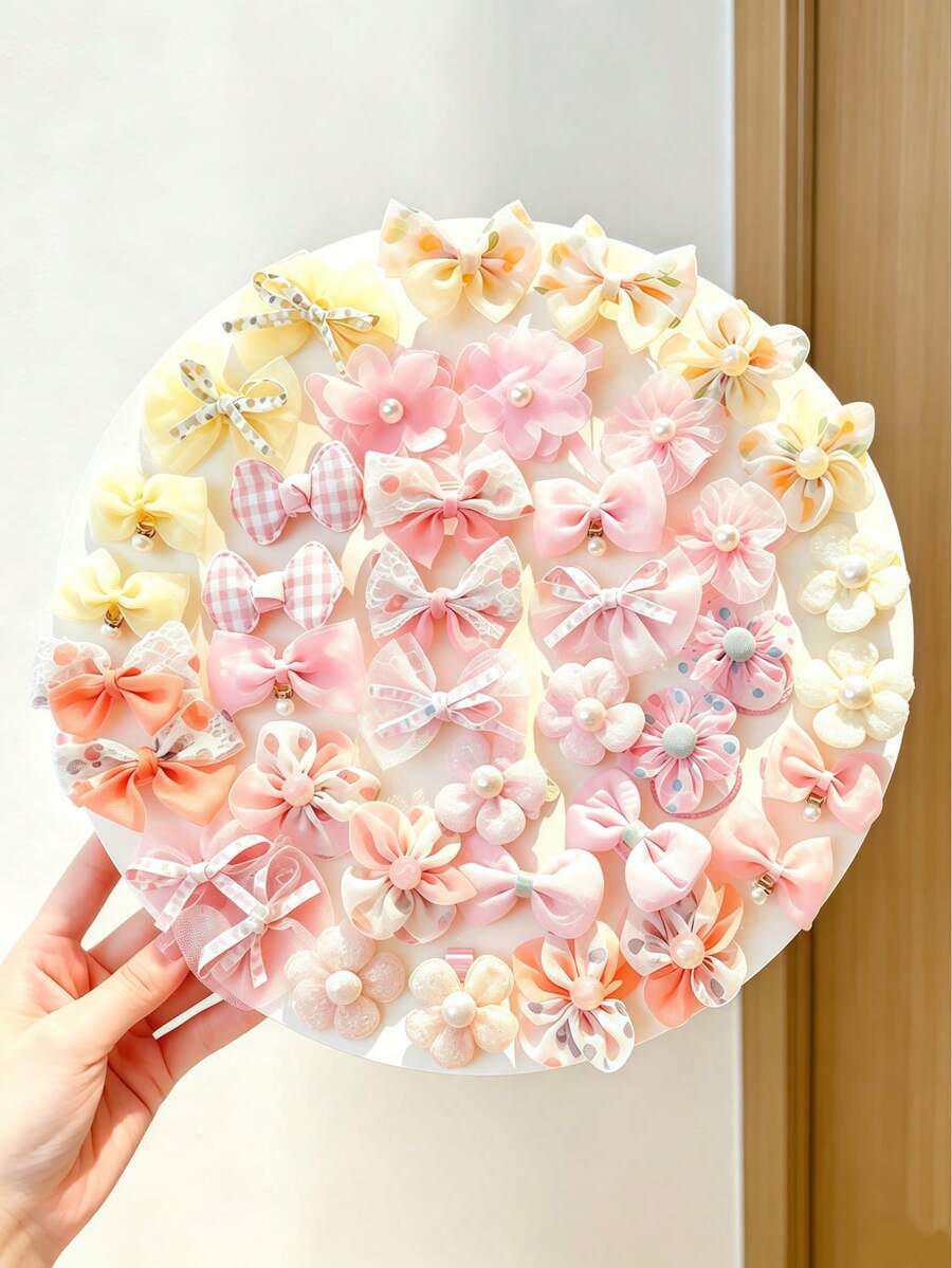 10 pièces/Set Pinces à cheveux mignonnes avec nœud & fleur, accessoires capillaires décoratifs doux pour filles, accessoires capillaires quotidiens adorables cadeau - Multicolore - Voir 1