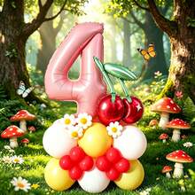 Cherry Themed Balloon Set, Includes Cherry Balloons, Pink Number Balloons And Latex Balloons, Suitable For Forest Style Birthday Party, Cute Theme Party And More - View 7