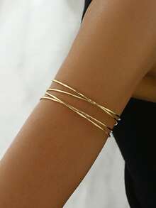 6pcs Women's Gold Geometric Hollow Flower Starfish Pearl Water Drop Sleeve Cuffs Y2K Punk Multi-Layer Cross Arm Rings Exaggerated Open Sleeve Bracelets Statement Jewelry Suitable For Daily Wear - Gold - View 3