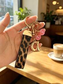 26 Letters To Choose From, Keychain Pendant, Creative Cherry Pendant, Leopard Print Pattern Key Strap, Car Keychain Pendant, Bag Decoration Pendant, Personalized Fashionable Key Matching. Key Accessories, Car Remote Control Decoration Pendant, Holiday Gift. - Letter - View 30