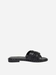 Dream Pairs Women's Cute Slip On Studded Flat Slides Sandals - Black - View 5