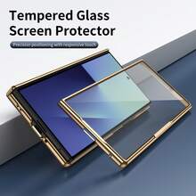 VIETAO 電鍍材質人造皮革全包覆手機殼，適用於 Galaxy Z Fold 7 6 5 4 8 Ultra Fold7 Fold6 Fold5 Fold4，附強化玻璃螢幕保護貼 - 青色 - 查看 4
