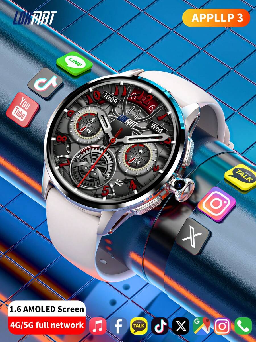 LOKMAT APPLLP 3 Smartwatch 1.6 Inch AMOLED Screen 480*480 Resolution Compatible SIM Card Support 2G/3G/4G/5G Phone Cards Independent Calls Wi-Fi Music Playback Games Phone Watch HD Dual Camera Android Phone Watch Can Download Third-Party APP Applications - View 1
