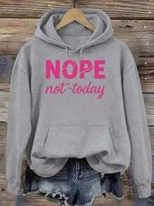 HoodiesWomen's 'NOPE Not Today' Hoodie - Loose Pullover Sweatshirt, Long Sleeve Wide Design, Washable Casual Wear (Black With Pink Letters) - Suitable - GR02 - 查看 1