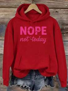 HoodiesWomen's 'NOPE Not Today' Hoodie - Loose Pullover Sweatshirt, Long Sleeve Wide Design, Washable Casual Wear (Black With Pink Letters) - Suitable - RE01 - 查看 1