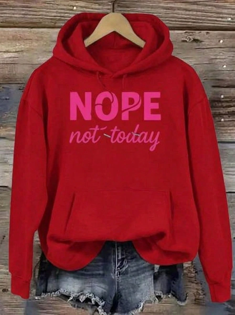 HoodiesWomen's 'NOPE Not Today' Hoodie - Loose Pullover Sweatshirt, Long Sleeve Wide Design, Washable Casual Wear (Black With Pink Letters) - Suitable - RE01 - 查看 1