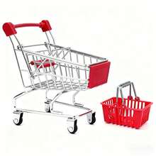 1 Set Mini Metal Shopping Cart With Handle Basket, Iron Metal Storage Display Ornament, Desktop Clutter Organizer Tool, Desktop Office Decor Ornament, Home Store Display Decoration, Creative Desktop Storage Small Item, Home Office Desktop Decor Display Tool - A - View 12
