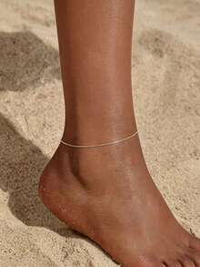 1pc Stainless Steel Gold & Silver Dual-Tone All-Match Ultra-Thin Square Box Chain Anklet, Beach Vacation Layering Versatile Adjustable - Thin Box Chain Anklet - View 2