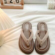 Fashionable Comfortable Thick Sole Thong Sandals Women's Flip Flops Flat Slippers 2026 New Style Match With Skirts Non-Slip Beach Vacation Sandals - Khaki - View 4