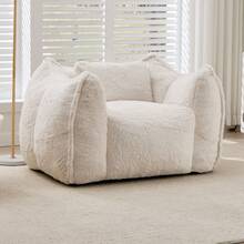 Modern, Minimalist Style. Giant Faux Fur Beanbag/Sofa In A Rug Style. Beanbag With 1 Cushion. No Assembly Required. Smooth Surface. Suitable For Living Rooms, Bedrooms, And Apartments. - Beige - View 1