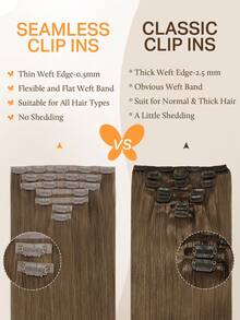 DOORES Seamless Clip-In Hair Extensions, 130g-150g, 7pcs/Pack, Light Ash Brown, Natural Straight Remy Human Hair, PU Invisible Clip-In Hair Pieces, Stylable - S5 - View 5