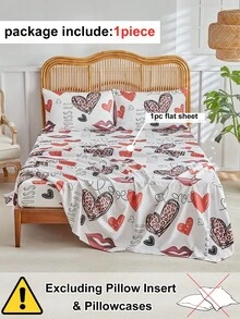 1pc Leopard Print Heart & Lip Print Bed Sheet, Romantic Cute Modern Style Polyester Single Bed Sheet, Soft & Breathable, Machine Washable - Multicolor - View 4