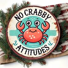 1件 7.87x7.87英吋復古「No Crab Attitude」圓形金屬標誌 | 8英吋手工牆飾，適用於居家、宿舍、酒吧、咖啡廳、泳池、花園裝飾，鄉村風設計，復古標誌 - B - 查看 1