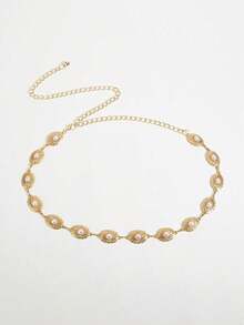 1pc Bohemian Style Women's Waist Chain Decoration, Western Style Belt, Women's Belt, Gold Belt, Women's Western Accessories, Waist Belt, Y2K Summer Bohemian Style Metal Pleated Pearl Waist Chain, Sexy Navel Ring Decoration Chain, Suitable For Dresses, Shorts, Parties, Beach Vacations, Festivals And Birthday Gifts, Women's Beach Accessories, Halloween Decoration Props, Waist-Slimming - Multicolor - View 3