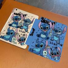 Disney Stitch 平板保護殼，多折疊支架，翻蓋設計，藍牙觸控筆插槽，正反面印有 Stitch 卡通角色，防震防摔，多種折疊方式提供不同觀看角度，藝術設計，適用於 iPad/Air/Pro 機型 - 藍色 - 查看 22