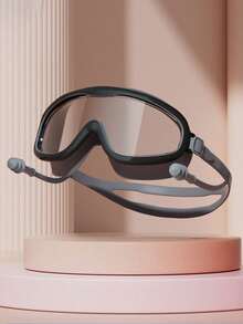 1pc Large Frame Swimming Goggles For Adults, Black & Pink Available With Integrated Earplugs. Waterproof, Anti-Fog, UV Protection And Leak-Proof Seal, Wide Clear Vision With Adjustable Strap. Durable For Pool, Open Water, Beach And All Water Sports, - Multicolor - View 5