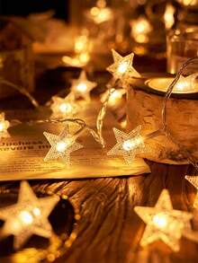 1pc Home Decoration Star Light String, Battery Powered, Indoor Room Decor Star Fairy Light, Bedroom Decoration, Wall Decor Light String, Suitable For Wedding Decor, Party Decoration, Valentine's Day Decor Light String, Christmas Decor Light String - Yellow - View 9