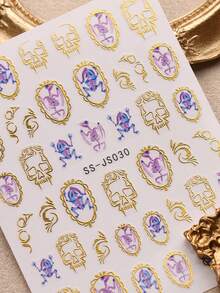 2pcs Gothic Y2K Vintage Nail Art Stickers, Halloween Day Of The Dead Dark Style Skull Spider Web Heart Nail Decoration, Nail Artist Supplies, Suitable For Party, Music Festival, Rock Style Outfit - Multicolor - View 5