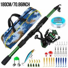 KecchKrezing 5.9ft Camouflage Telescopic Fishing Rod Set With Spinning Reel, Complete Fishing Tackle Including Fishing Line, Floats, Lures, Hooks, Bells, Suitable For Beginners River Lake Freshwater Fishing, With Storage Bag - Green - View 8