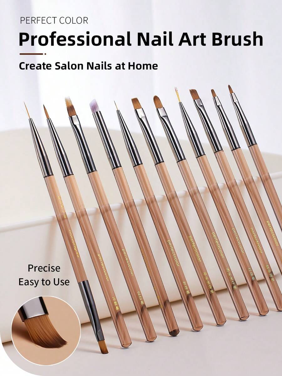 PERFECT COLOR Kuas Nail Art Profesional dengan Tabung Penyimpanan PVC, Kuas Presisi Ultra Halus untuk Gel Painting, French Tips, Builder Gel & Desain Kuku DIY - MultiWarna - View 1