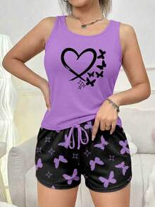 Women's Casual Bow Heart Camisole And Shorts Pajama Set - Multicolor - View 4
